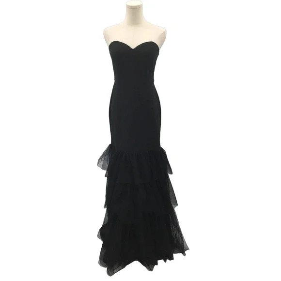 LULU'S  SZ S Dramatic Fanatic Black Strapless Tulle Trumpet Maxi Dress NEW B42 - Picture 2 of 6